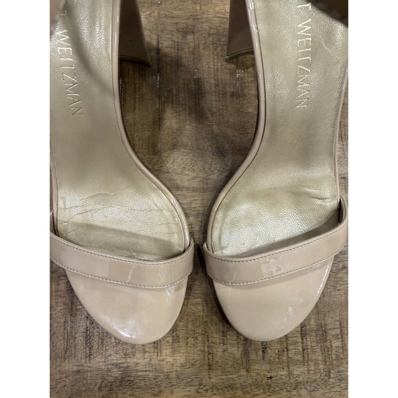 Stuart Weitzman Patent Leather Block-Heel Nudistcurve Sandals Beige Size 7M - Picture 2 of 11